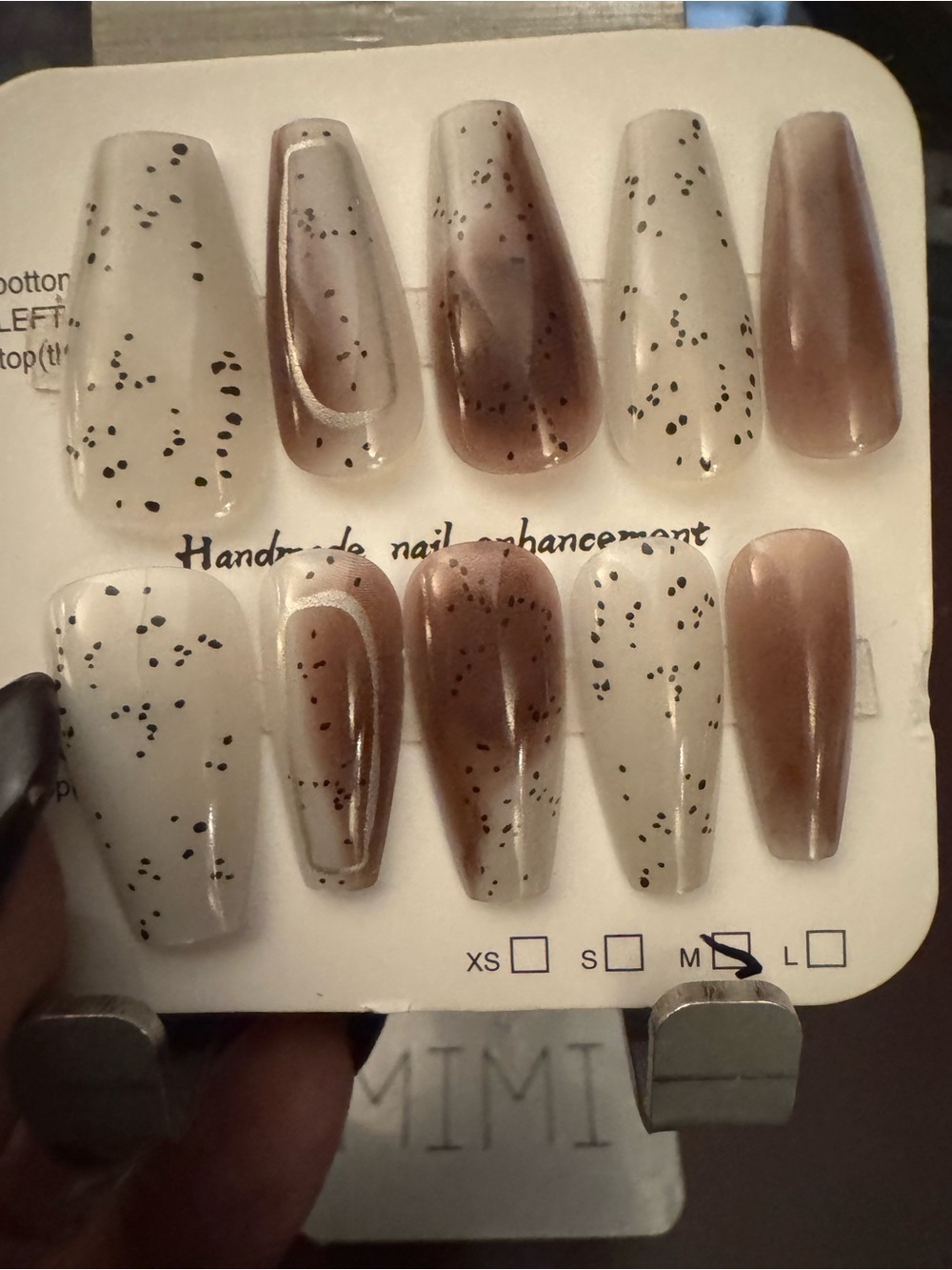 NWT Press-On Nail Set in Cream/Brown w/ Black Speckle (Med Coffin Length)